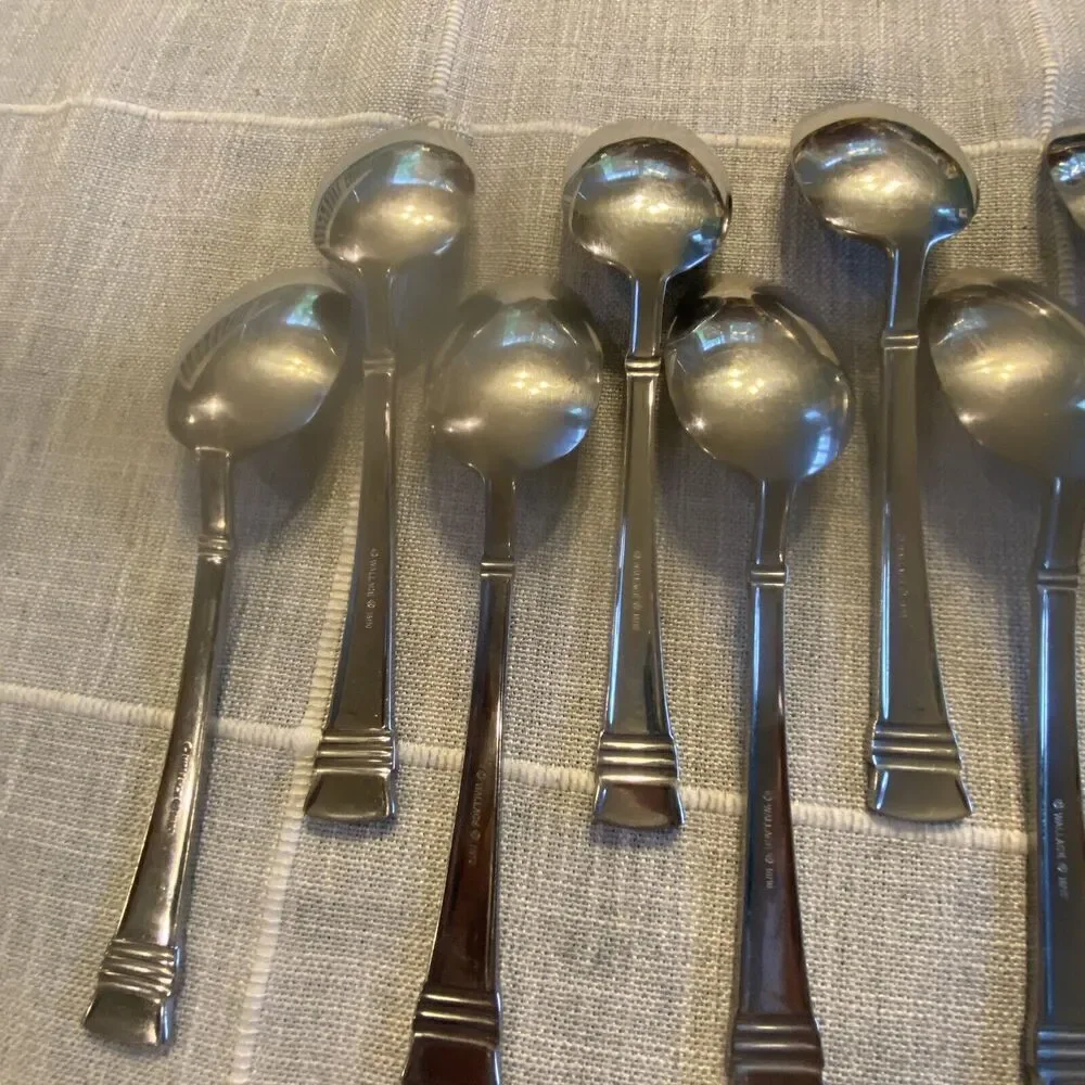 Wallace ZENITH Glossy 18/10 Stainless Flatware -- Set of 9 Oval Soup Spoons